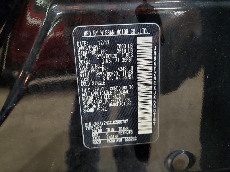 61851146 :رقم المزاد ، JN8AY2NCXJX500787 vin ، 2018 Nissan Armada مزاد بيع