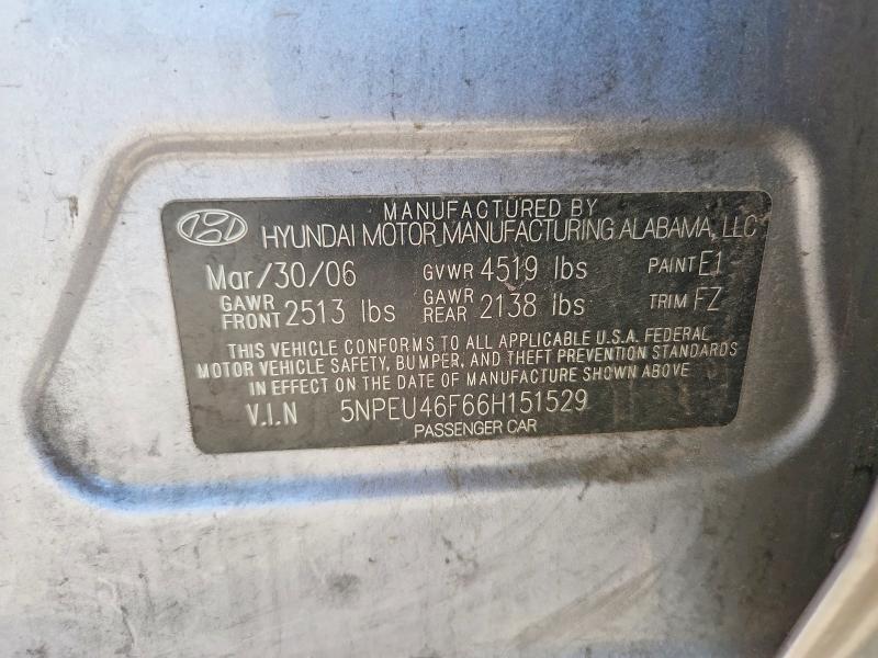 2006 Hyundai Sonata მანქანა იყიდება აუქციონზე, vin: 5NPEU46F66H151529, აუქციონის ნომერი: 62099136