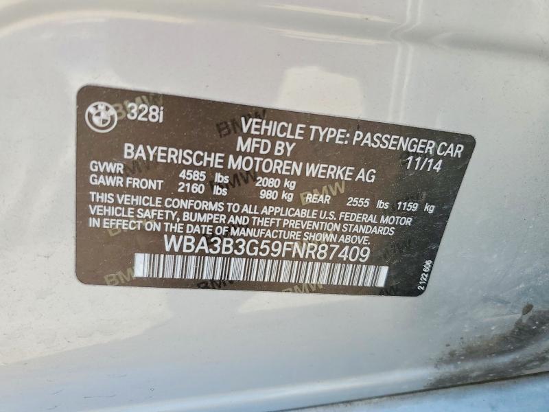 2015 Bmw 328 მანქანა იყიდება აუქციონზე, vin: WBA3B3G59FNR87409, აუქციონის ნომერი: 60777546