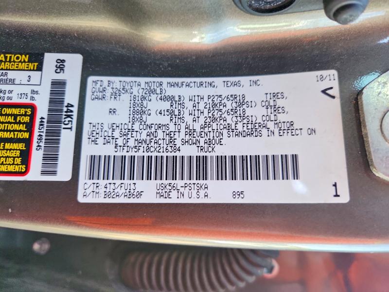 Продаж на аукціоні авто 2012 Toyota Tundra, vin: 5TFDY5F10CX216384, номер лоту: 59105176