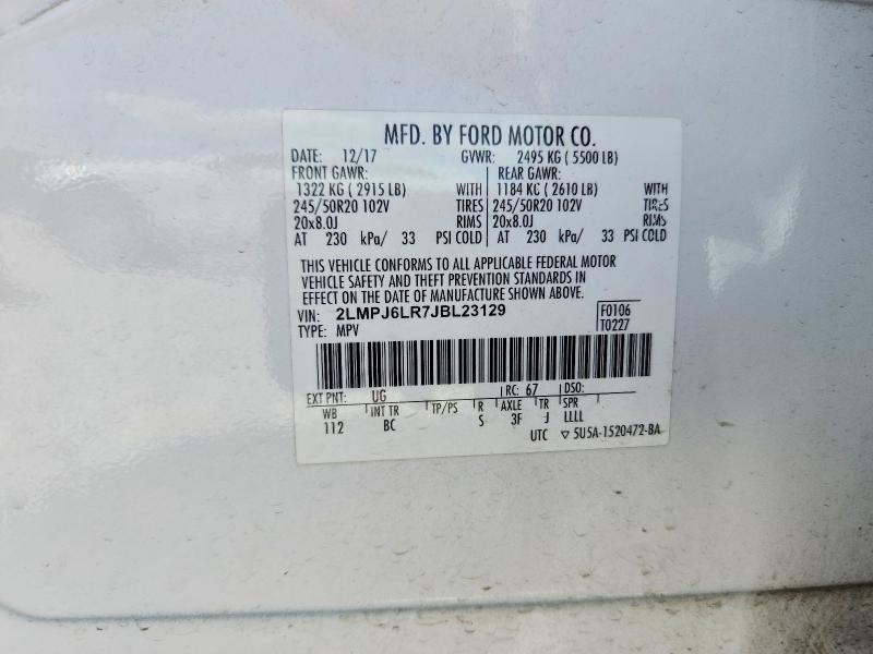 Auction sale of the 2018 Lincoln Mkx, vin: 2LMPJ6LR7JBL23129, lot number: 58848336