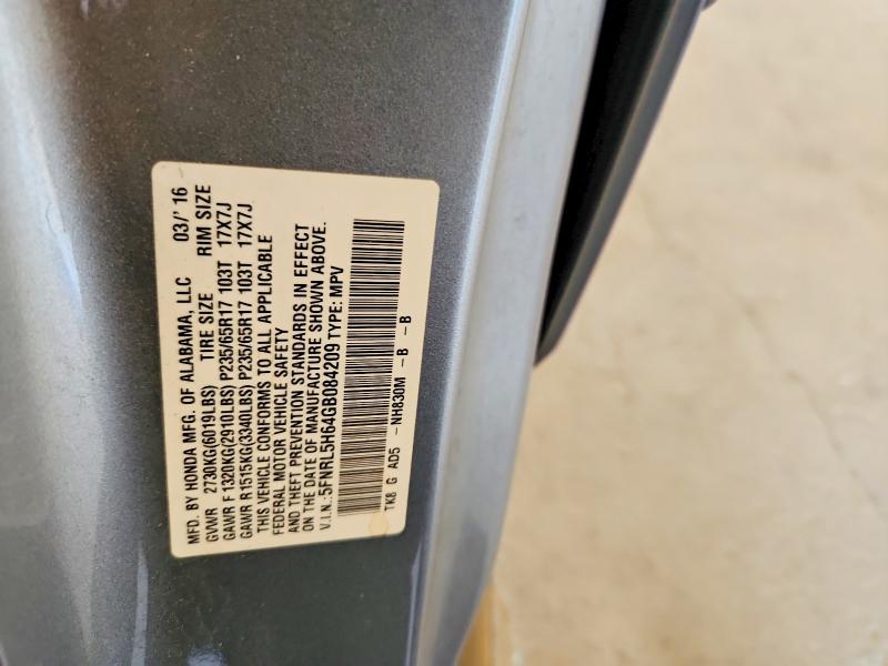 Aukcja sprzedaży 2016 Honda Odyssey, vin: 5FNRL5H64GB084209, numer aukcji: 62071486