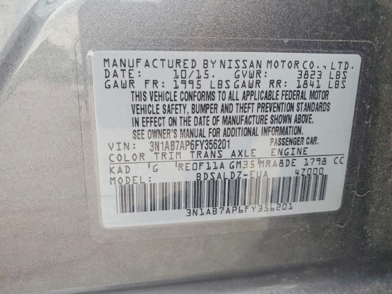 61932246 :رقم المزاد ، 3N1AB7AP6FY356201 vin ، 2015 Nissan Sentra مزاد بيع