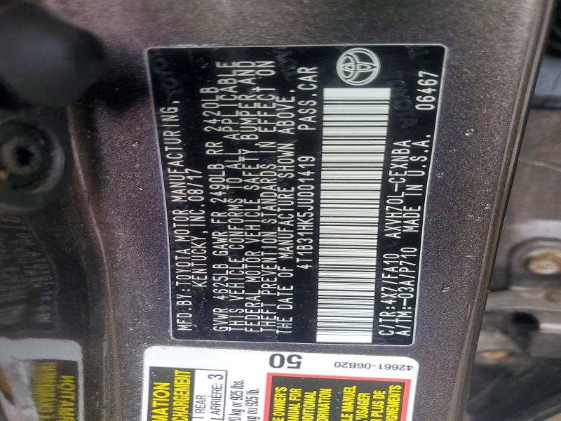 Продаж на аукціоні авто 2018 Toyota Camry, vin: 4T1B31HK5JU001419, номер лоту: 59950016