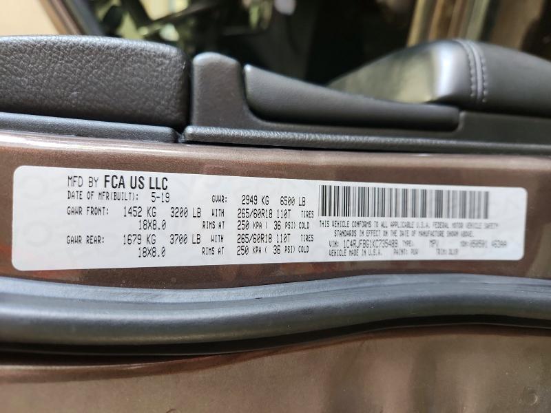 2019 Jeep Grand Cherokee მანქანა იყიდება აუქციონზე, vin: 1C4RJFBG1KC735489, აუქციონის ნომერი: 61356286