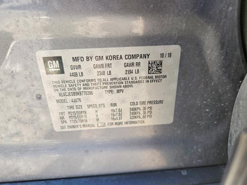 2019 Buick Encore მანქანა იყიდება აუქციონზე, vin: KL4CJESB9KB770396, აუქციონის ნომერი: 59818366