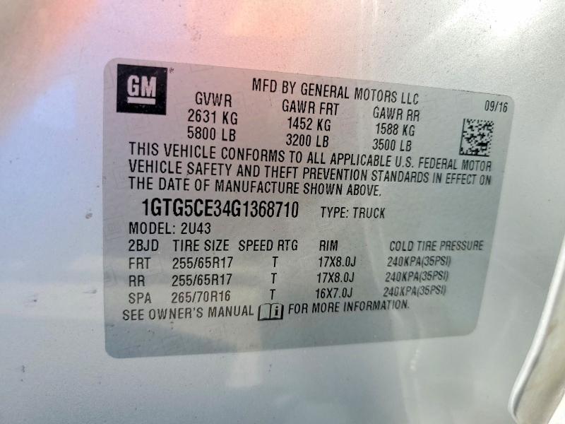 Продажа на аукционе авто 2016 Gmc Canyon, vin: 1GTG5CE34G1368710, номер лота: 59888626