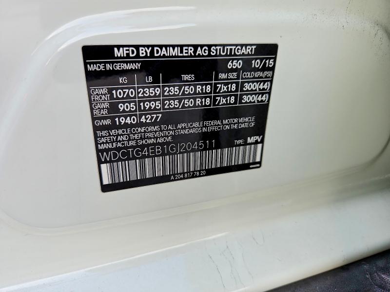 60493256 :رقم المزاد ، WDCTG4EB1GJ204511 vin ، 2016 Mercedes-benz Gla مزاد بيع
