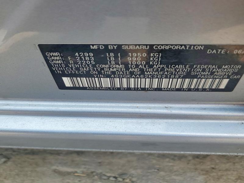 Продаж на аукціоні авто 2019 Subaru Impreza, vin: 4S3GKAA62K3621887, номер лоту: 60202736