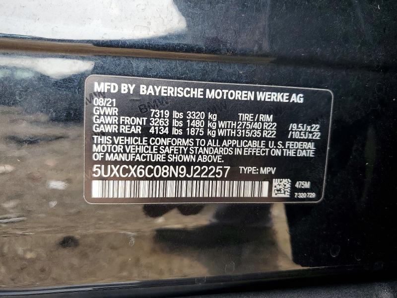 Продаж на аукціоні авто 2022 Bmw X7, vin: 5UXCX6C08N9J22257, номер лоту: 60633266