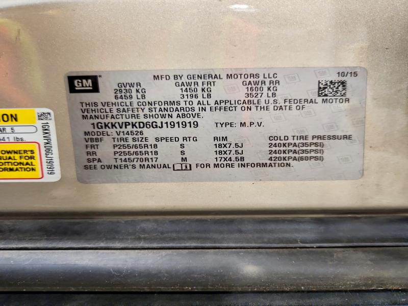 Aukcja sprzedaży 2016 Gmc Acadia, vin: 1GKKVPKD6GJ191919, numer aukcji: 62091996