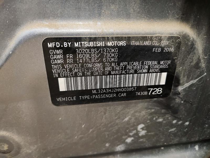 62036716 :رقم المزاد ، ML32A3HJ2HH003857 vin ، 2017 Mitsubishi Mirage مزاد بيع