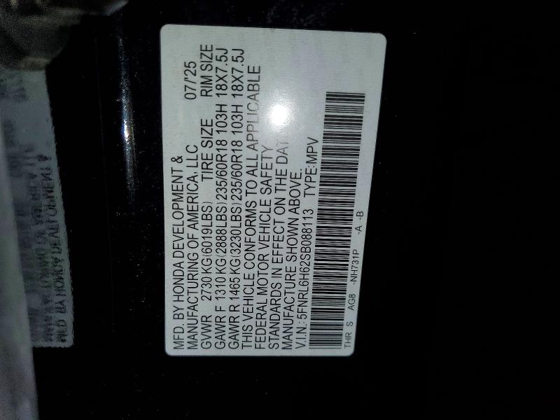 Продаж на аукціоні авто 2025 Honda Odyssey, vin: 5FNRL6H62SB088113, номер лоту: 59865446
