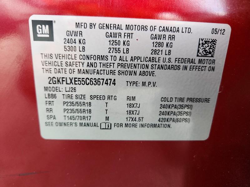 61311406 :رقم المزاد ، 2GKFLXE55C6367474 vin ، 2012 Gmc Terrain مزاد بيع
