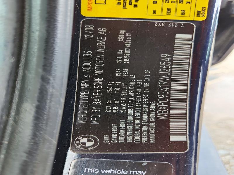 2009 Bmw X3 მანქანა იყიდება აუქციონზე, vin: WBXPC93419WJ26549, აუქციონის ნომერი: 60660366