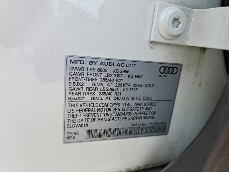 2017 Audi Q7 მანქანა იყიდება აუქციონზე, vin: WA1VABF77HD044692, აუქციონის ნომერი: 61384936