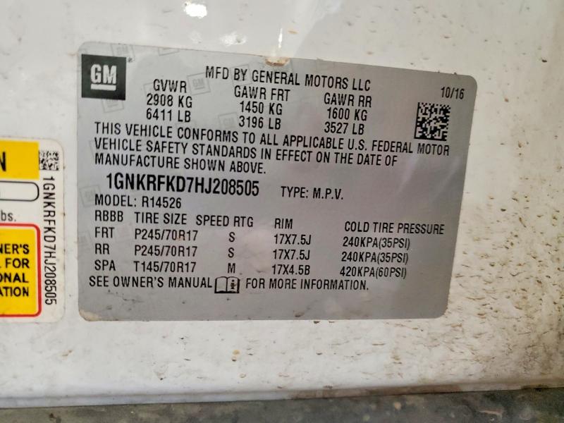 2017 Chevrolet Traverse მანქანა იყიდება აუქციონზე, vin: 1GNKRFKD7HJ208505, აუქციონის ნომერი: 59001486