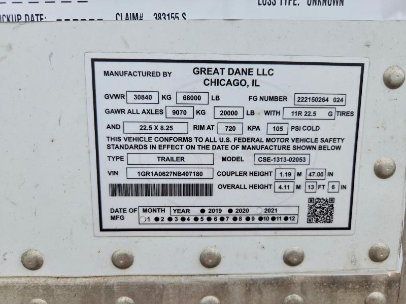 Продажа на аукционе авто 2022 Great Dane Trailer Trailer, vin: 1GR1A0627NB407180, номер лота: 62244376