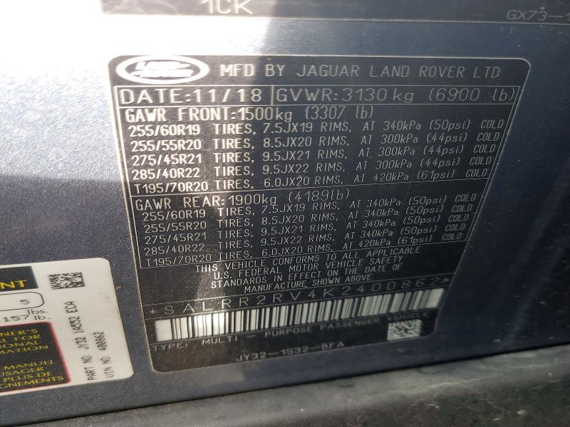 Aukcja sprzedaży 2019 Land Rover Discovery, vin: SALRR2RV4K2400862, numer aukcji: 62270536