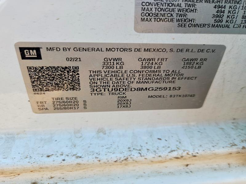 Продаж на аукціоні авто 2021 Gmc Sierra, vin: 3GTU9DED8MG259153, номер лоту: 63032496
