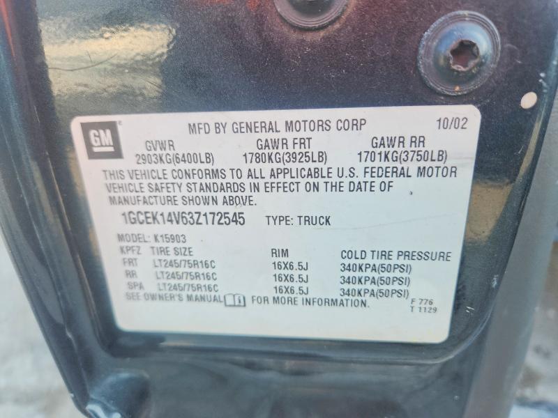 2003 Chevrolet Silverado მანქანა იყიდება აუქციონზე, vin: 1GCEK14V63Z172545, აუქციონის ნომერი: 62525536