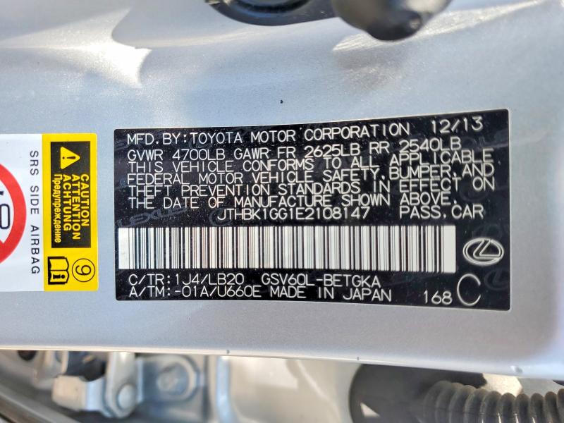 Продаж на аукціоні авто 2014 Lexus Es, vin: JTHBK1GG1E2108147, номер лоту: 59851546