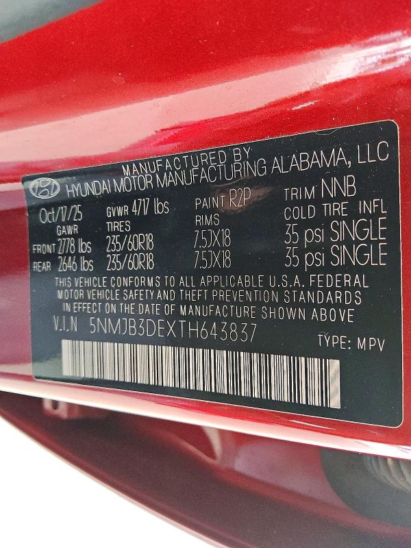 Aukcja sprzedaży 2026 Hyundai Tucson, vin: 5NMJB3DEXTH643837, numer aukcji: 59863786