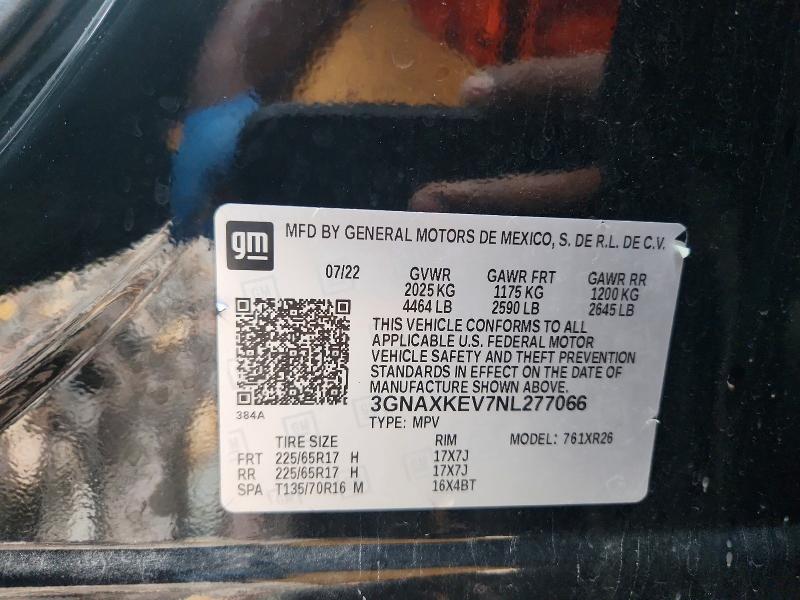Продаж на аукціоні авто 2022 Chevrolet Equinox, vin: 3GNAXKEV7NL277066, номер лоту: 62404146