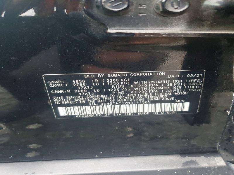 Aukcja sprzedaży 2022 Subaru Outback, vin: 4S4BTACC2N3141505, numer aukcji: 60705886