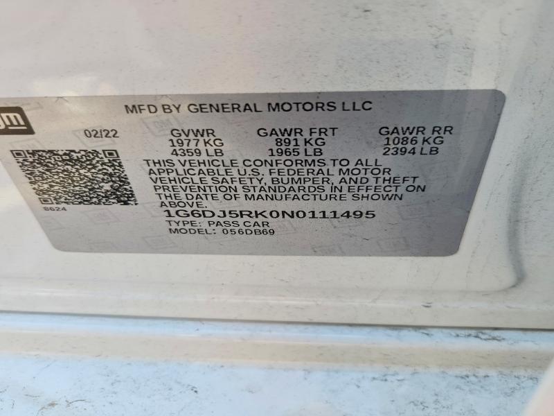 2022 Cadillac Ct4 მანქანა იყიდება აუქციონზე, vin: 1G6DJ5RK0N0111495, აუქციონის ნომერი: 62472886