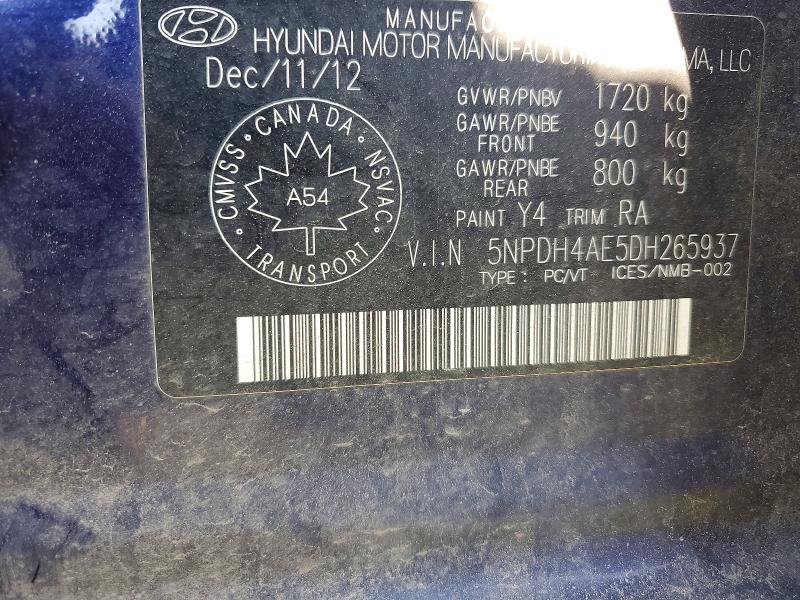 Продаж на аукціоні авто 2013 Hyundai Elantra, vin: 5NPDH4AE5DH265937, номер лоту: 60075266
