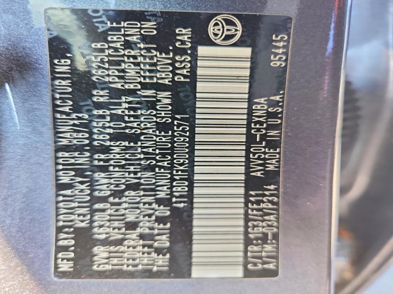 2013 Toyota Camry Hybrid მანქანა იყიდება აუქციონზე, vin: 4T1BD1FK9DU092571, აუქციონის ნომერი: 61346656