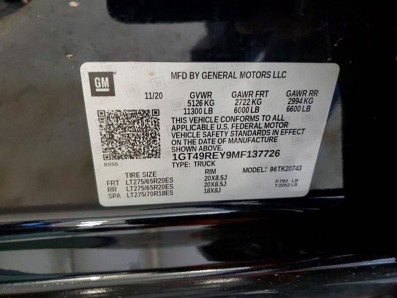 Aukcja sprzedaży 2021 Gmc Sierra, vin: 1GT49REY9MF137726, numer aukcji: 61203896