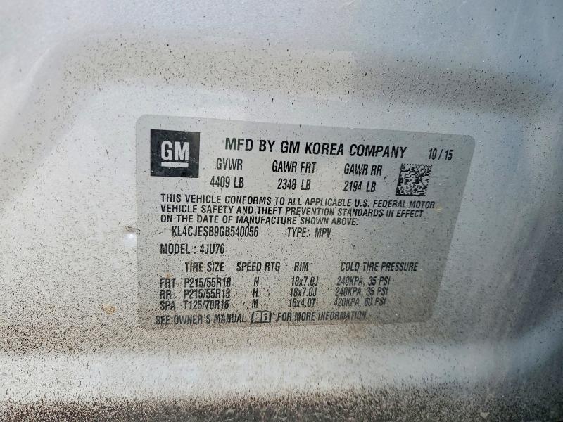 61738926 :رقم المزاد ، KL4CJESB9GB540056 vin ، 2016 Buick Encore مزاد بيع