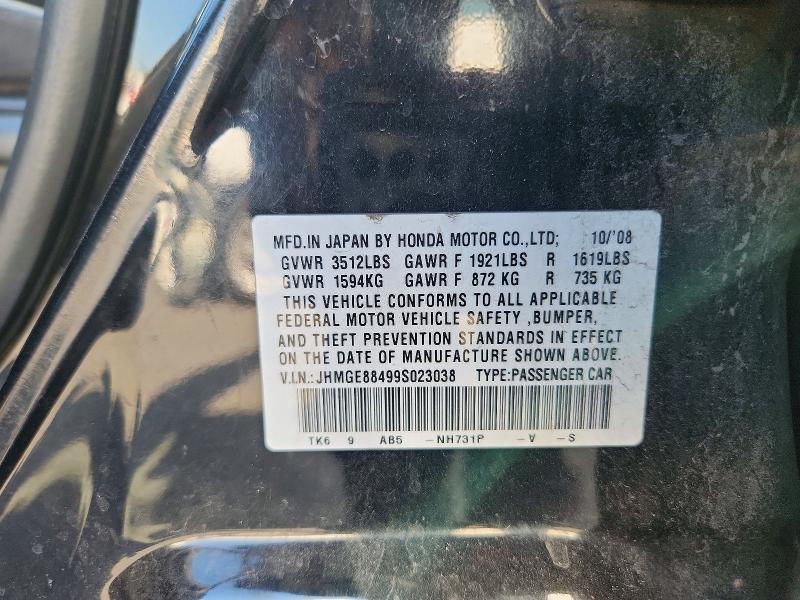 61151926 :رقم المزاد ، JHMGE88499S023038 vin ، 2009 Honda Fit مزاد بيع