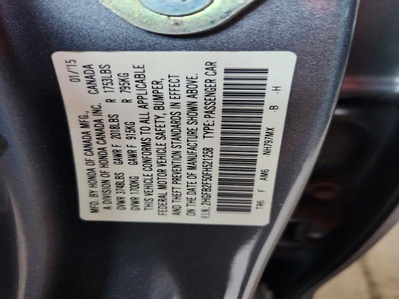 Продажа на аукционе авто 2015 Honda Civic, vin: 2HGFB2F50FH521258, номер лота: 59707606