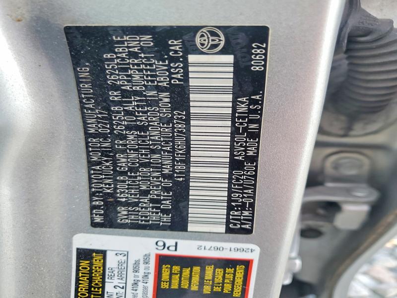 2017 Toyota Camry მანქანა იყიდება აუქციონზე, vin: 4T1BF1FK6HU738732, აუქციონის ნომერი: 58909316
