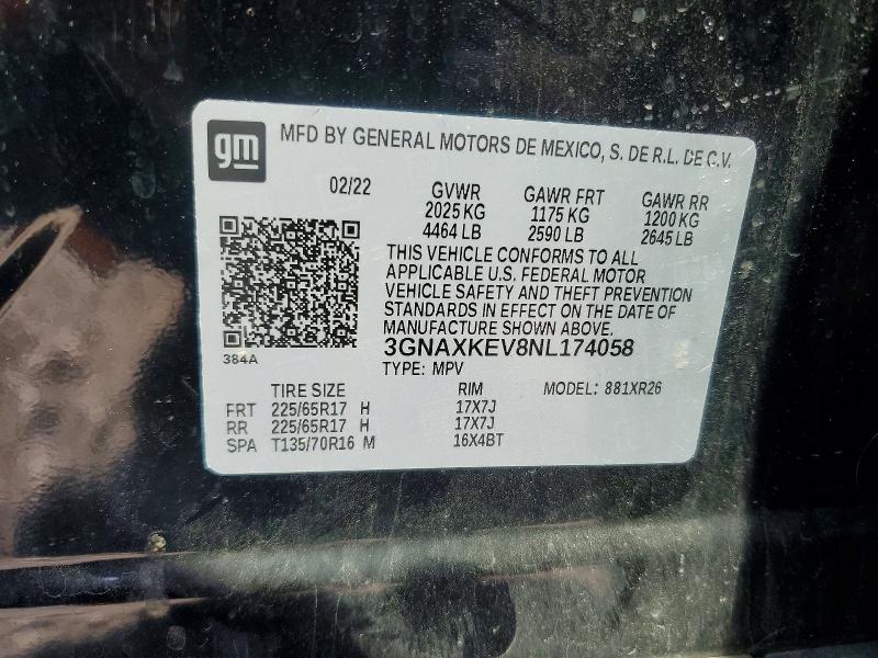 Продажа на аукционе авто 2022 Chevrolet Equinox, vin: 3GNAXKEV8NL174058, номер лота: 61033076