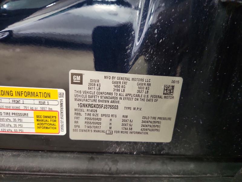 Auction sale of the 2015 Chevrolet Traverse, vin: 1GNKRGKD5FJ376503, lot number: 61415766