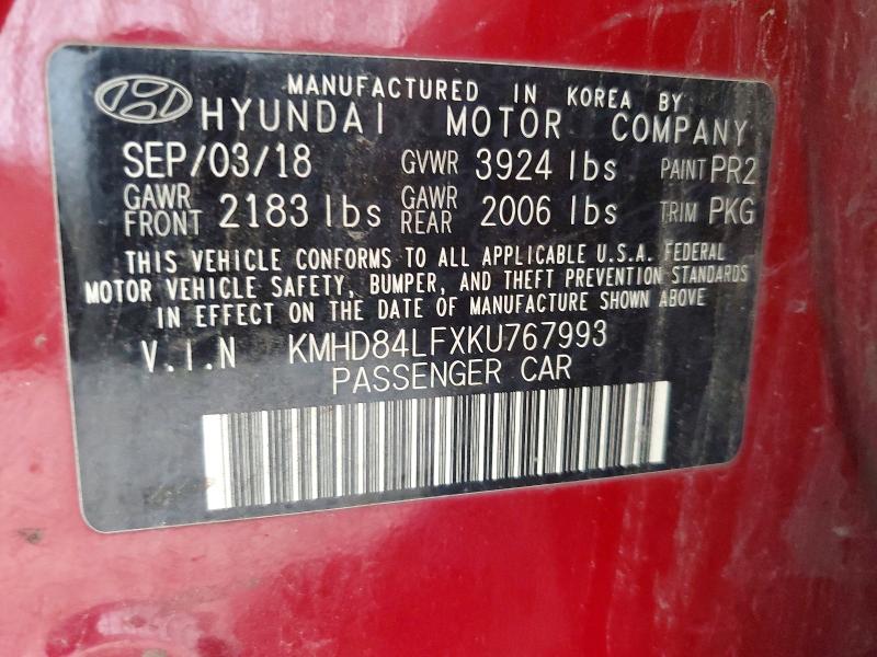 62438686 :رقم المزاد ، KMHD84LFXKU767993 vin ، 2019 Hyundai Elantra مزاد بيع