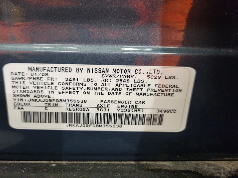 2008 Infiniti Ex35 მანქანა იყიდება აუქციონზე, vin: JNKAJ09F08M355536, აუქციონის ნომერი: 63534896