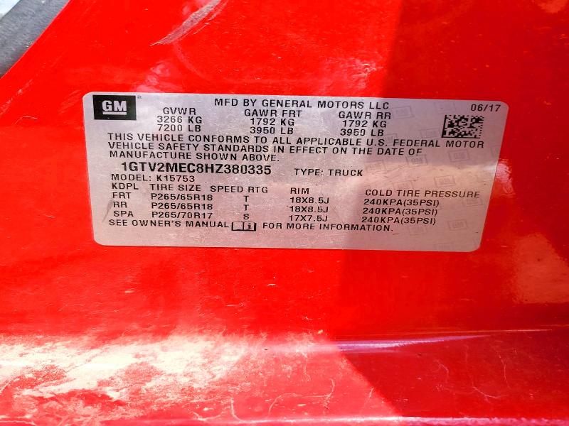59990056 :رقم المزاد ، 1GTV2MEC8HZ380335 vin ، 2017 Gmc Sierra مزاد بيع