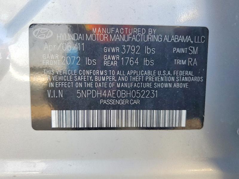 Aukcja sprzedaży 2011 Hyundai Elantra, vin: 5NPDH4AE0BH052231, numer aukcji: 62803496