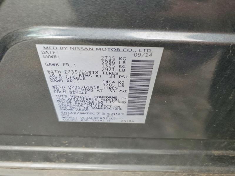 2014 Nissan Pathfinder მანქანა იყიდება აუქციონზე, vin: 5N1AR2MN7EC734891, აუქციონის ნომერი: 61731566