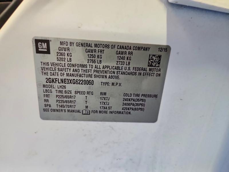 62218936 :رقم المزاد ، 2GKFLNE3XG6220060 vin ، 2016 Gmc Terrain مزاد بيع