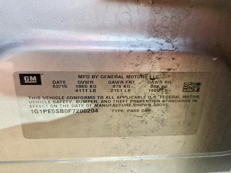 2015 Chevrolet Cruze მანქანა იყიდება აუქციონზე, vin: 1G1PE5SB0F7200204, აუქციონის ნომერი: 62458596