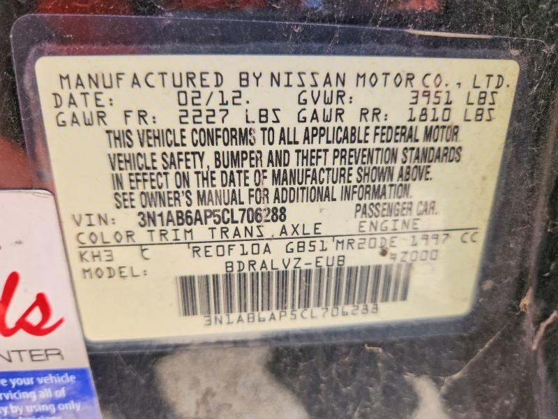 Aukcja sprzedaży 2012 Nissan Sentra, vin: 3N1AB6AP5CL706288, numer aukcji: 63379896