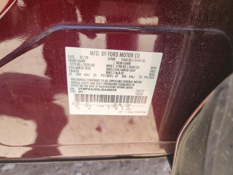 63319426 :رقم المزاد ، 2FMPK4J9XLBA48259 vin ، 2020 Ford Edge مزاد بيع