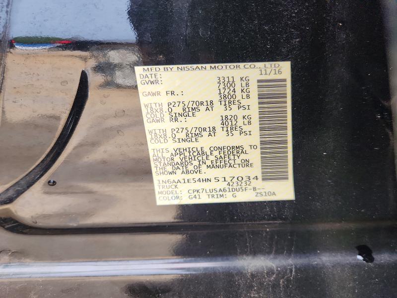 Aukcja sprzedaży 2017 Nissan Titan, vin: 1N6AA1E54HN517034, numer aukcji: 61722946