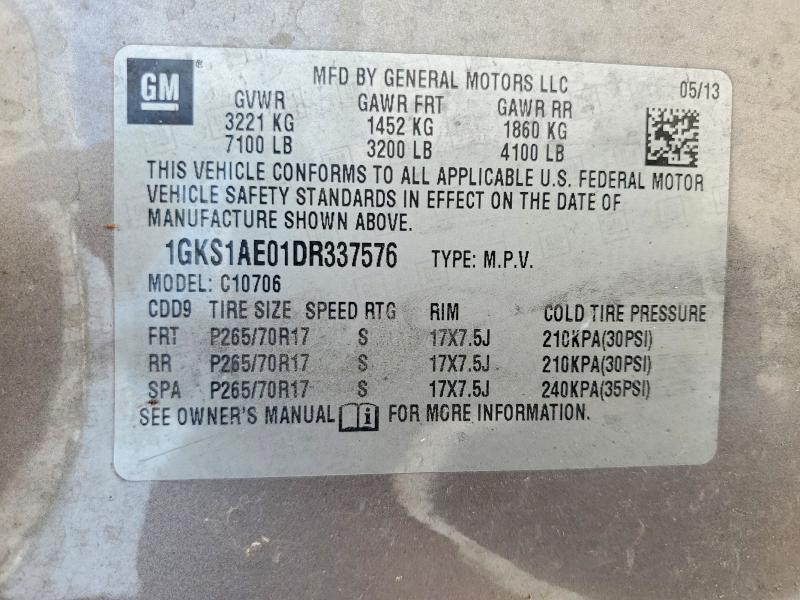 63169086 :رقم المزاد ، 1GKS1AE01DR337576 vin ، 2013 Gmc Yukon مزاد بيع